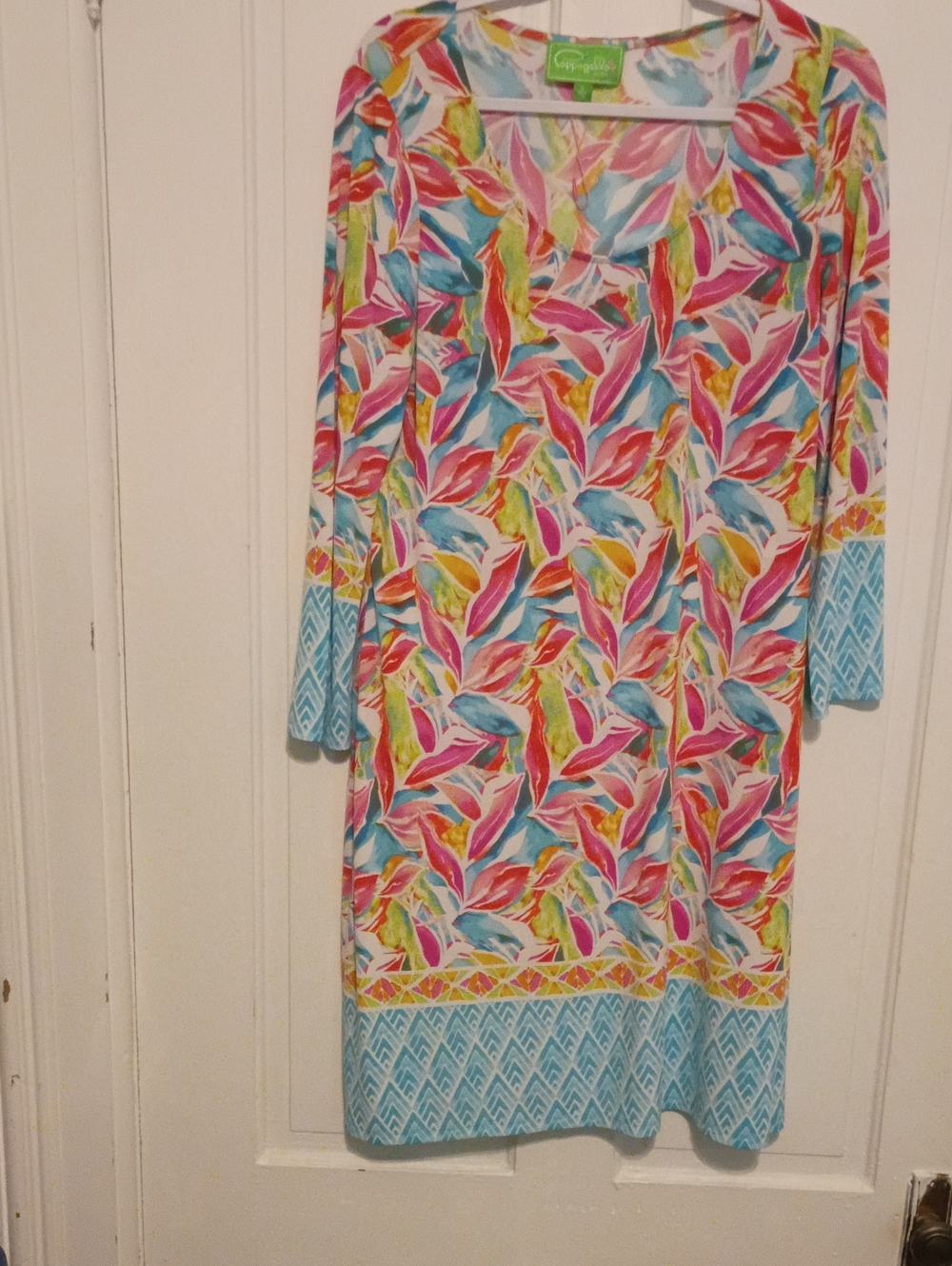 Cappagallo Multicolor Tropical Leaf-Print Long Sleeve Dress
